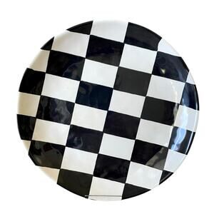 Chic Black & White Checkered Melamine Dinner Plates 11in Set of 4 NEW